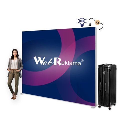 Ścianka podświetlana LED Premium 285x250 w walizce na kółkach