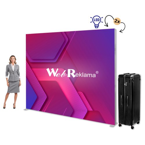 Ścianka podświetlana LED Premium 300x250 w walizce na kółkach