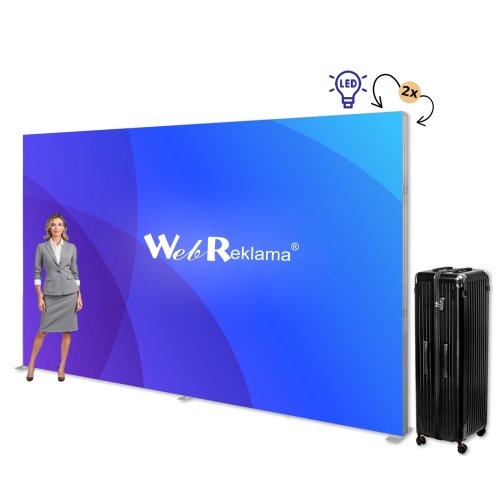 Ścianka podświetlana LED Premium 400x250 w walizce na kółkach