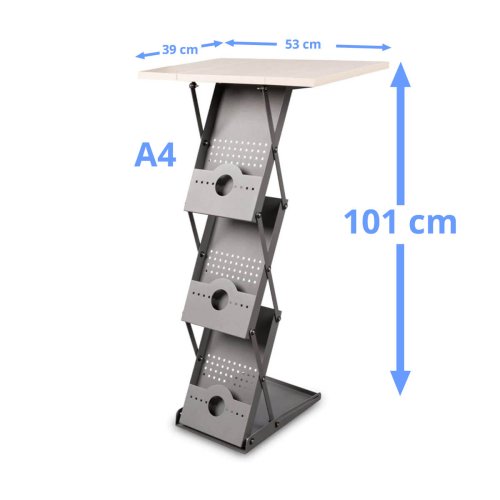 Trybunka i składany stojak na katalogi w walizce - wymiary 39 x 53 x 101 cm