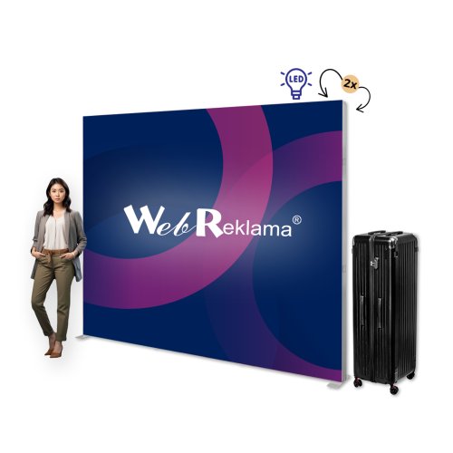 Ścianka podświetlana LED Premium 285x250 w walizce na kółkach