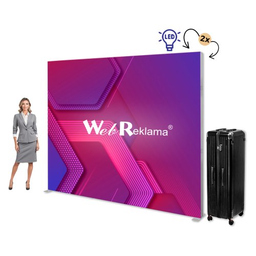 Ścianka podświetlana LED Premium 300x250 w walizce na kółkach