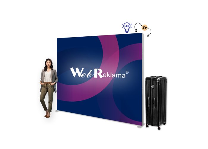 Ścianka podświetlana LED Premium 285x250 w walizce na kółkach